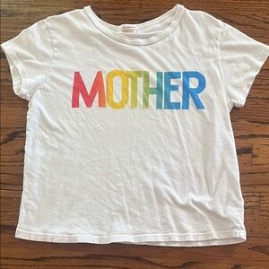 Mother Denim White Short Sleeve Tee with Rainbow 'MOTHER' Graphic